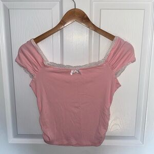 Pink lace bow top